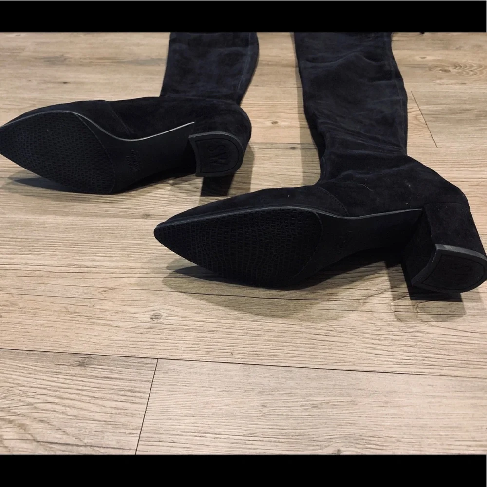 Stuart Weitzman Black Thighland Suede Boots